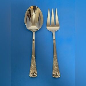 Lenox Holly & Ribbons Serving Large Spoon And Fork Stainless 18/10 Turkey Fork